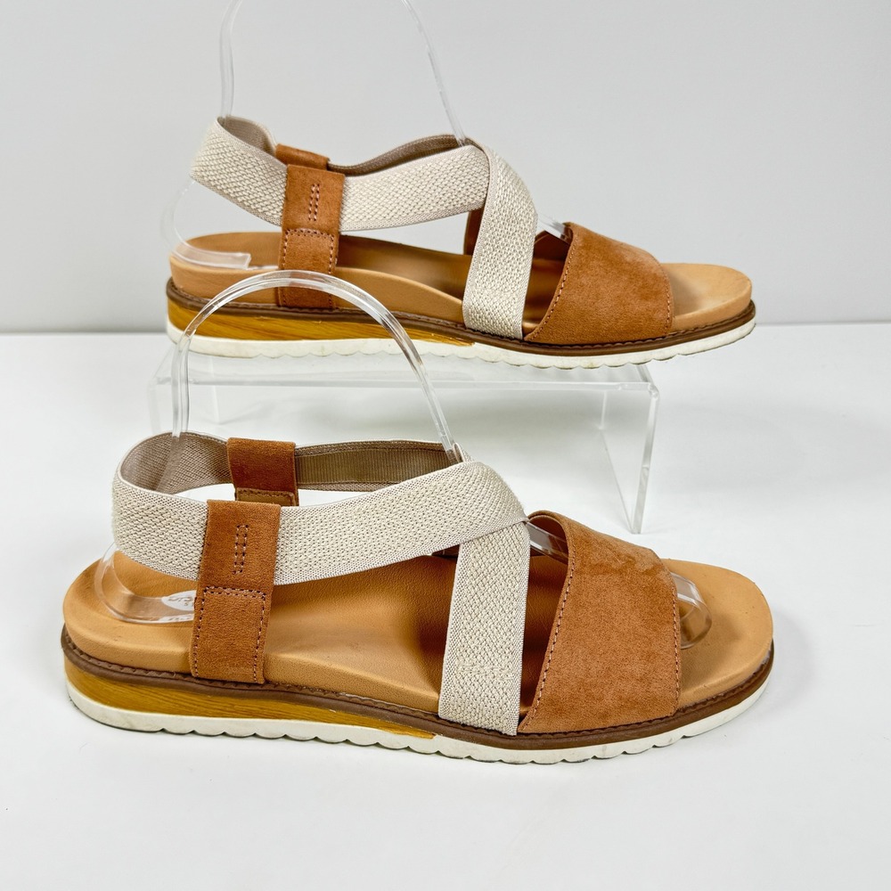 DR SCHOLLS Strappy Sandals Brown Tan Elastic Comfort Flat Shoes 8 Boho Everyday